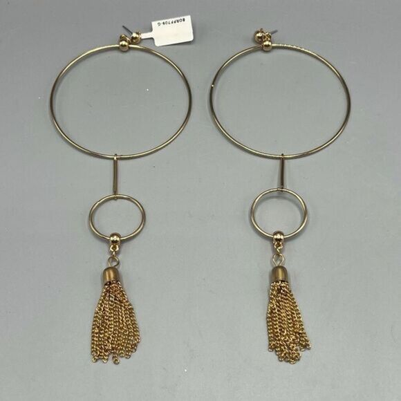 Gold-Tone Long Double Hoop Tassel Earrings - Picture 1 of 4